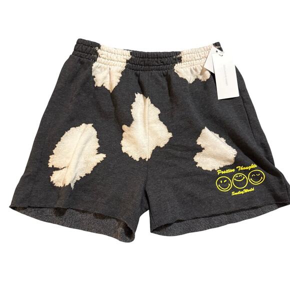 NWT Smiley World Nordstrom TIE DYE BLACK White Positive Vibes Cut Off Shorts Y2K - Picture 1 of 4